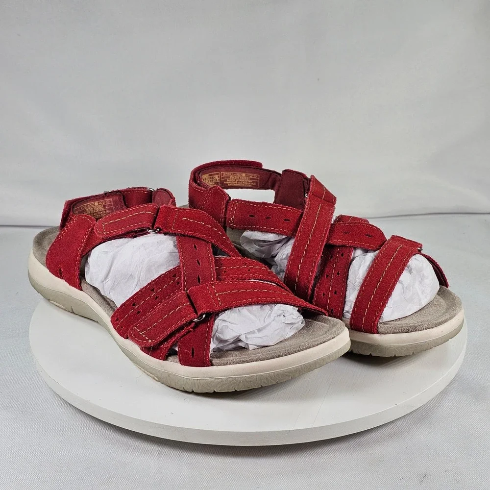 Earth Origins Sammie Red Pepper Suede Strappy Comfort Sport Sandals Womens 9.5 M